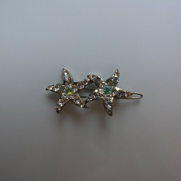 Stars Hair Clip, silver color, white rhinestone, shiny crystals - Picture 10 of 14